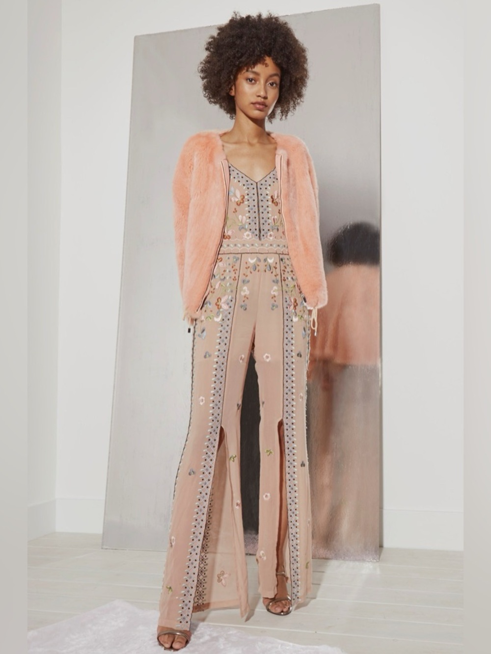 French Connection Blush Pink Embellished Spaghetti-Strap Jumpsuit